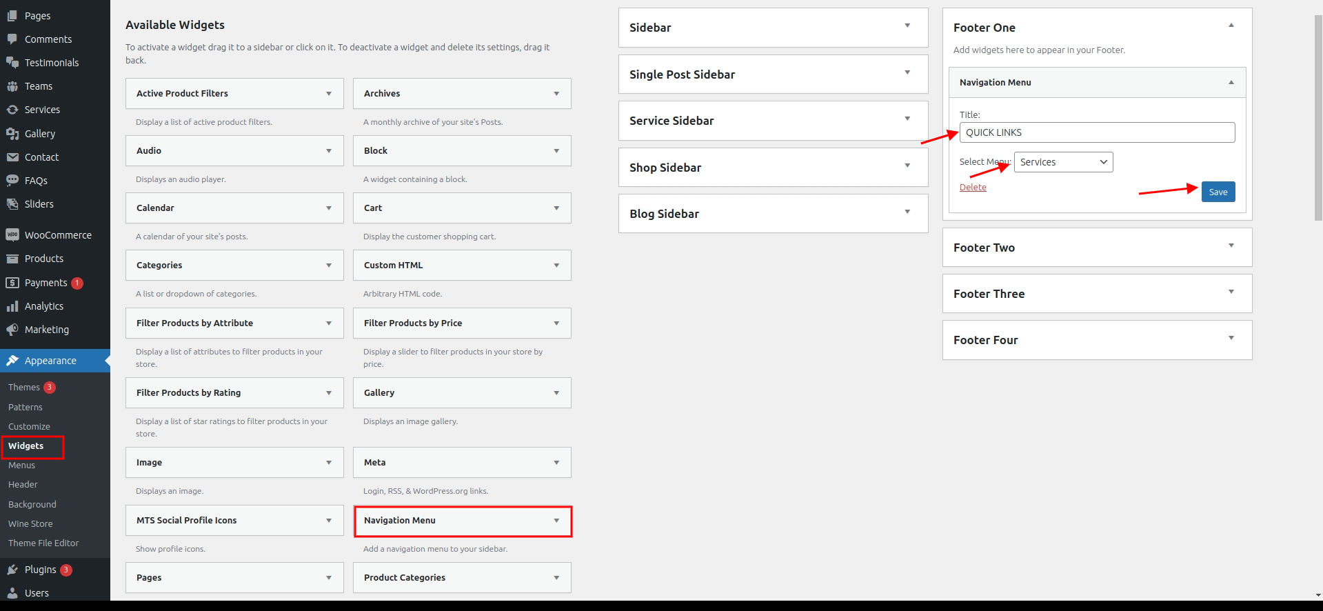 set Footer section