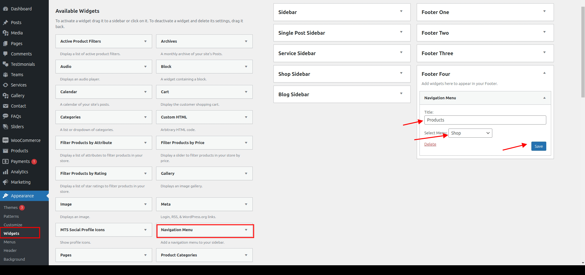 set Footer section