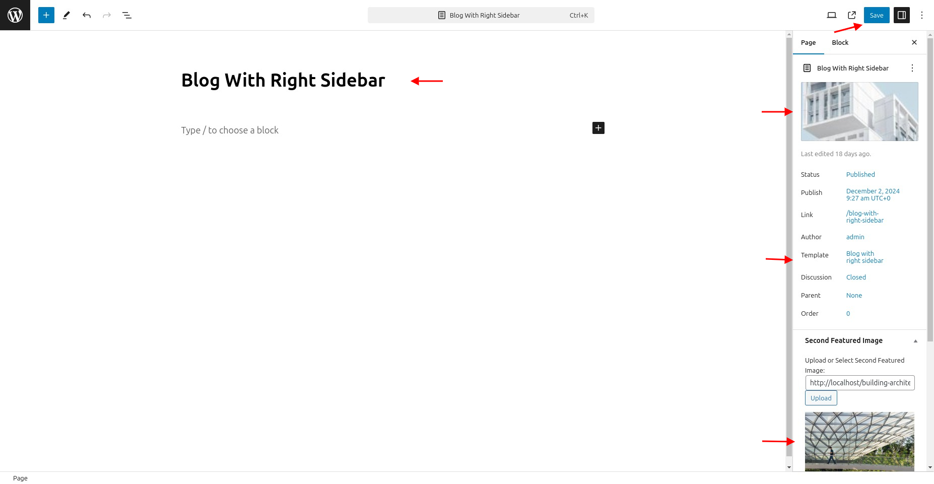 select Blog With Right Sidebar template