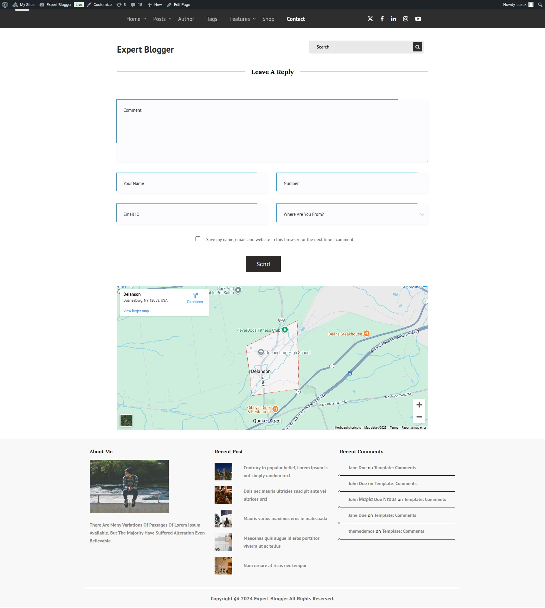 select Contact Page template