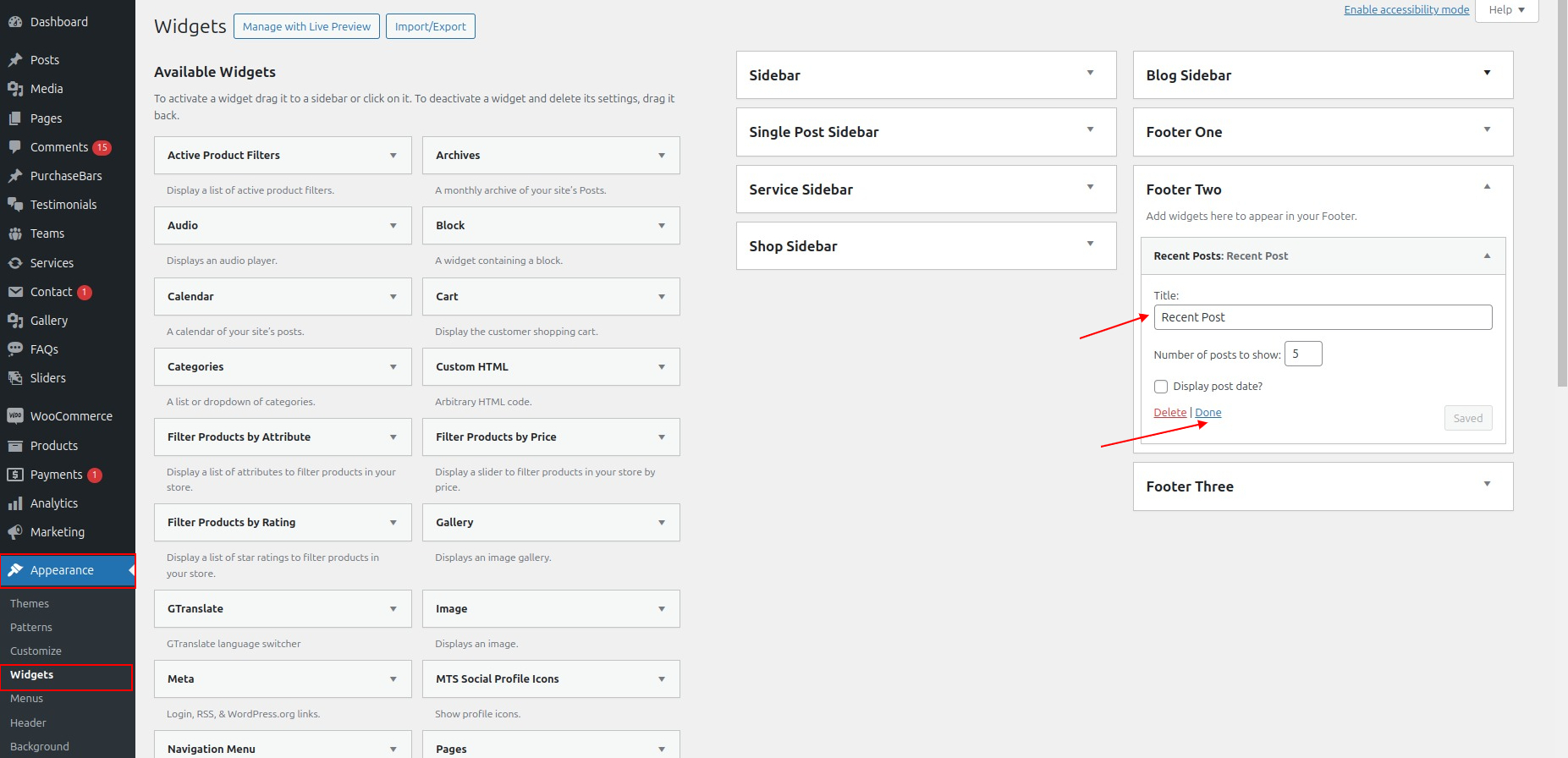 set Footer section