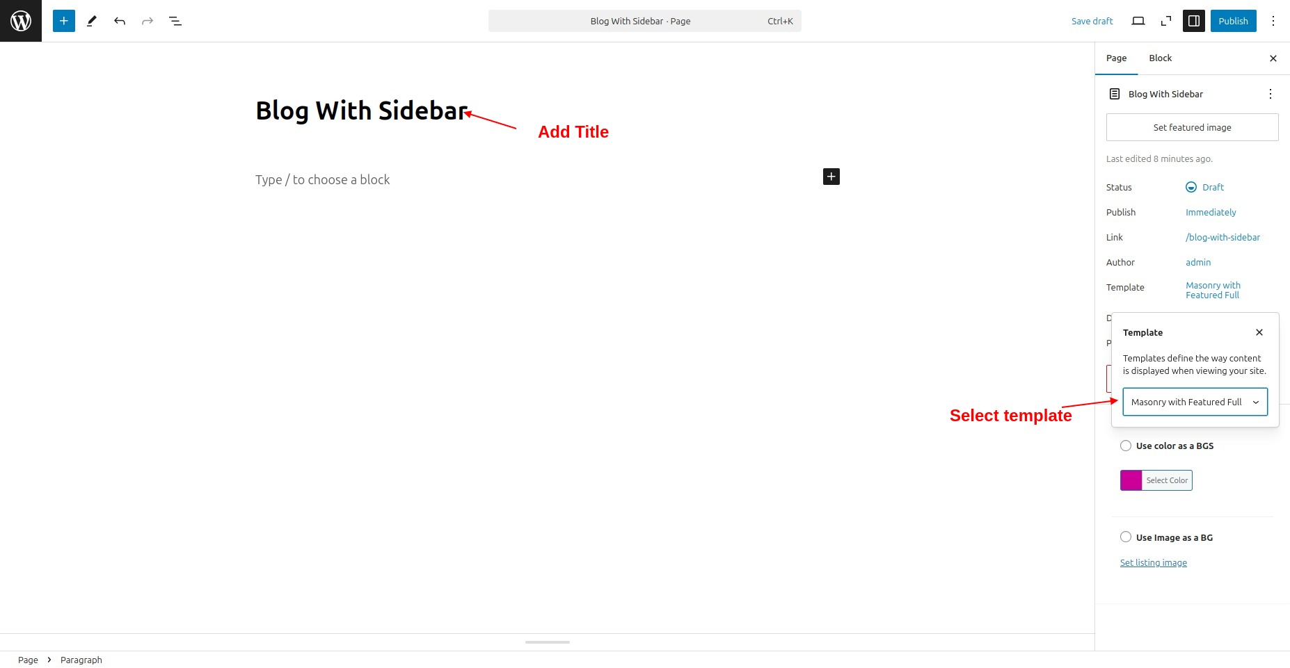 select Page With Right Sidebar template