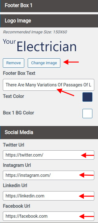 set Footer section