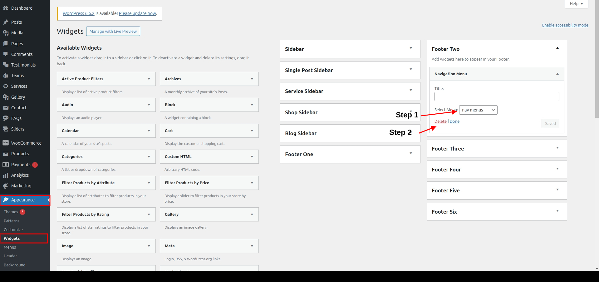 set Footer section