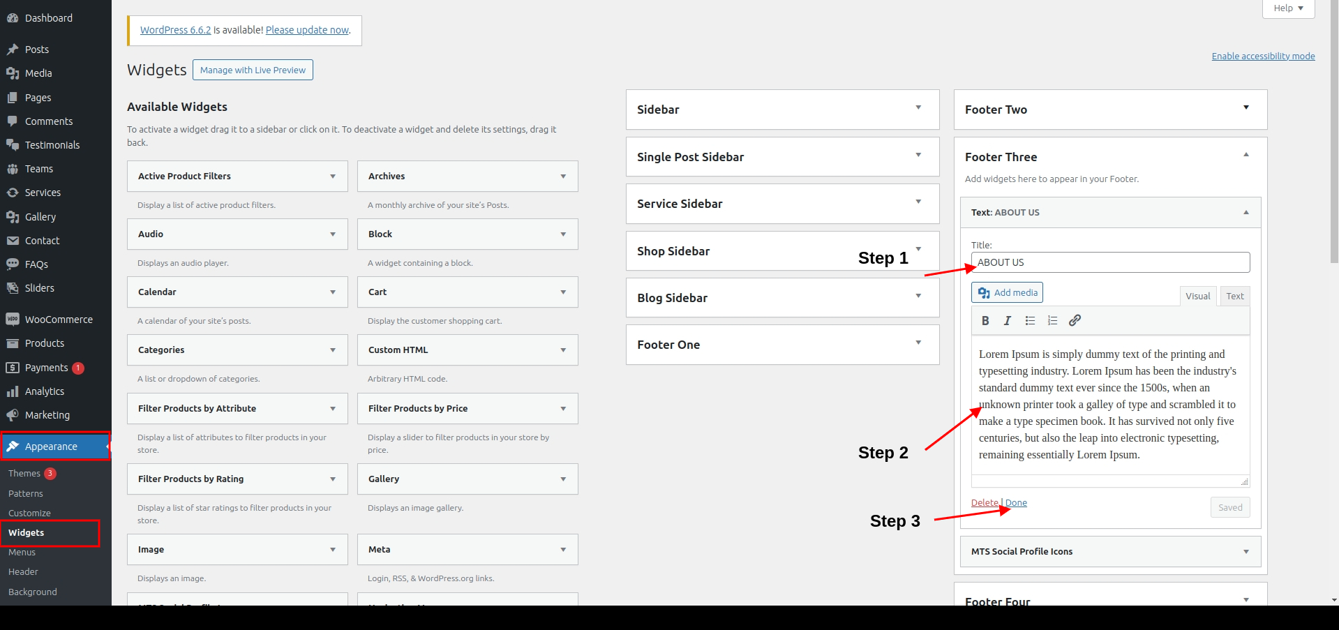 set Footer section