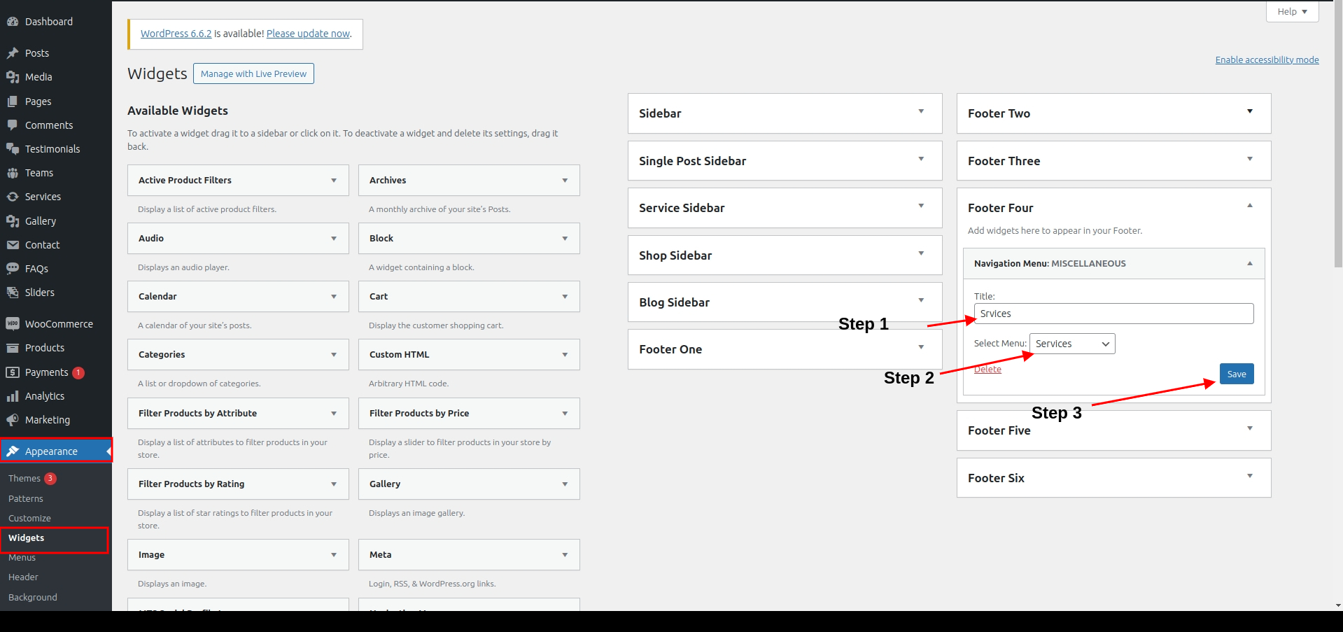 set Footer section